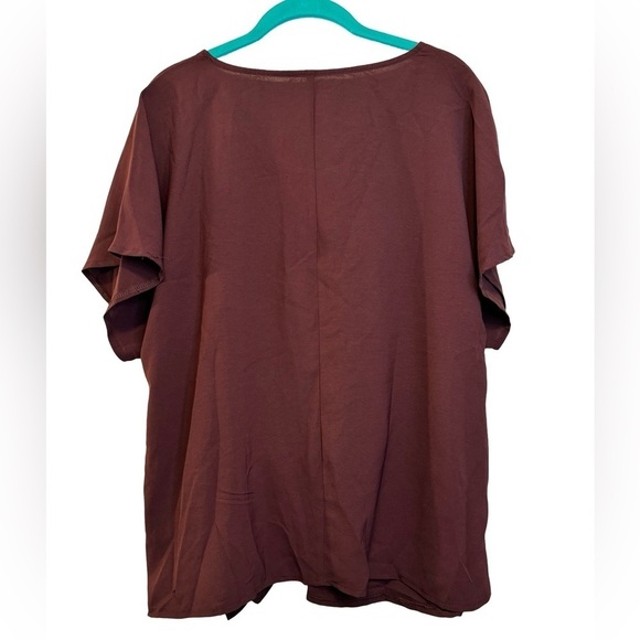 SHEIN Curve Maroon Brown Tie Front Short Sleeve Blouse Size 1XL NWOT ☀️ - Picture 9 of 14